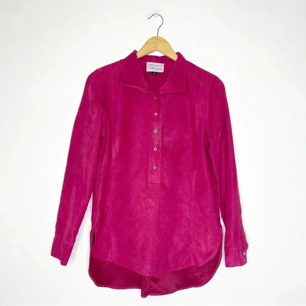Karen Harman Chemise Berry Henley Button Front Pullover Shirt Size 8 Long Sleeve